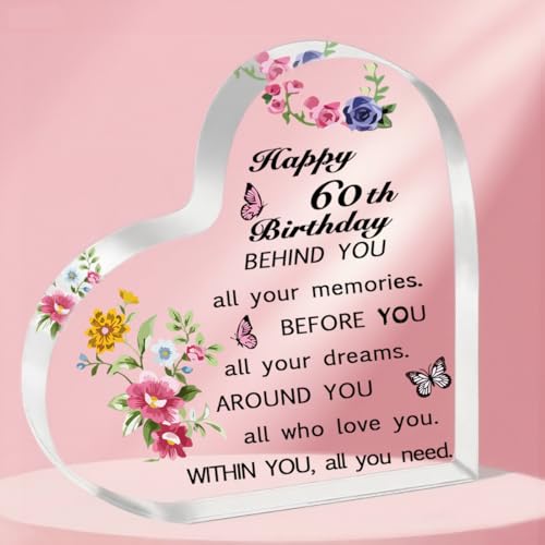 ToVii Regalos de cumpleaños número 60 para mujeres, regalos personalizados de acrílico en forma de corazón para 60 cumpleaños, regalos únicos de 60 cumpleaños para mamá y abuela, regalos de feliz 60