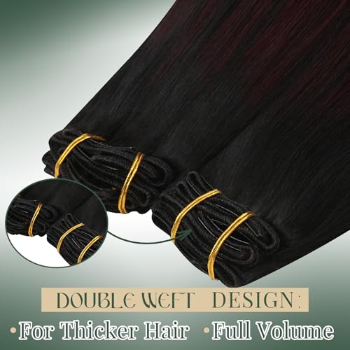 Image of Ugeat Human Hair Clip in Extensions, Clip in Human Hair Extensions 22 Inch 7pcs 120g, Clip on Hair Extensions for Women, Natural Black Ombre Burgundy