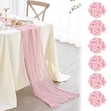 Picture of Nialnant 6 Pcs Light Pink Cheesecloth Table Runner,10Ft Pink Table Runners for Wedding Bridal Shower,Holiday Birthday Party