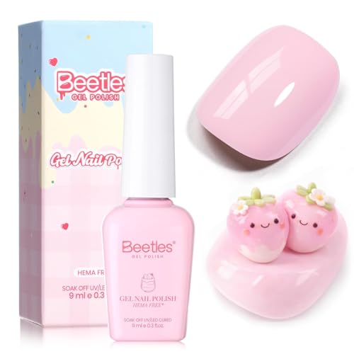 Image of Beetles Pink Gel Polish - Taste of Summer Strawberry Milk, Light Pink Gel Nail Polish for Pastel Nails, Same Color Bottle, Summer Nails Art Salon Long Lasting Soak Off UV LED Nails Lamp