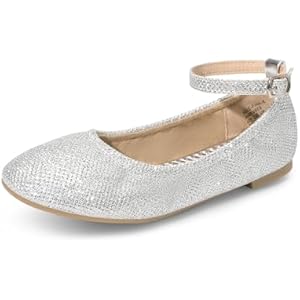 DREAM PAIRS Girls Dress Shoes Girl's Ballerina Flat Ankle Strap Ballet Flats (Toddler/Little Kid/Big Kid) 5 Big Kid Silver/Glitter