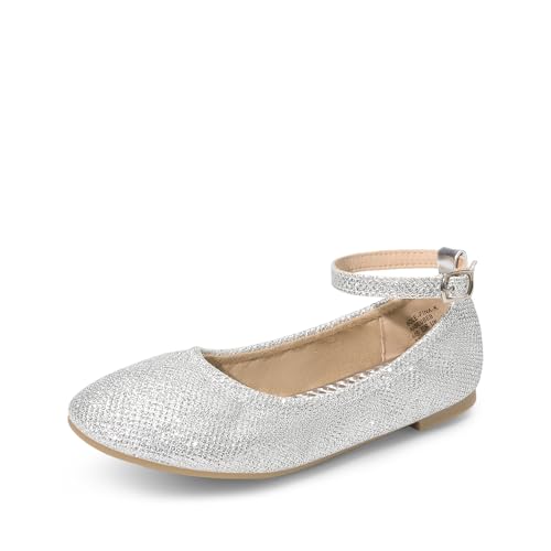 DREAM PAIRS Girls Dress Shoes Girl's Ballerina Flat Ankle Strap Ballet Flats (Toddler/Little Kid/Big Kid) 7 Toddler Silver/Glitter
