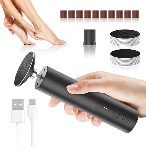 JOMLEY Electric Foot Callus Remover, 6 Speeds 2-in-1 Rechargeable Electric Foot File & Nail Grinder, Callus Remover for Feet Pedicure Tools with Sandpaper Disc for Dead Skin -Black