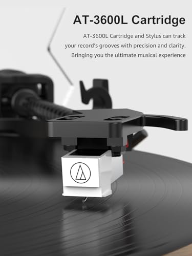 Image of Vinyl Record Player Bluetooth Turntable with Built in Speakers High Fidelity Belt Drive 2-Speed Turntables with Magnetic Cartridge AT-3600L Record Players with Light Strip, Support RCA Output, Walnut