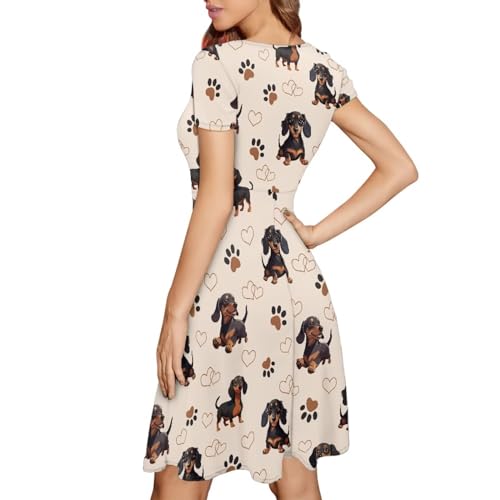 Image of HUGS IDEA Womens Puffy Swing Midi Dress Round Neck Short Sleeve Party A-Line Dresses