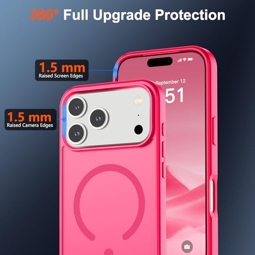 Image of SUPFINE Magnetic for iPhone 17 Pro Max Case (Compatible with MagSafe)(Military Grade Drop Protection) Translucent Matte Shockproof with Anti-Fingerprint Phone Cover 2025,Hot Pink