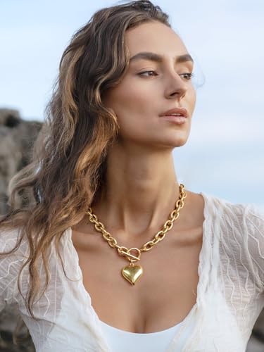 Heart Pendant Necklaces for Women Statement Chunky Chain Necklace Love Heart Charm Choker Necklace2