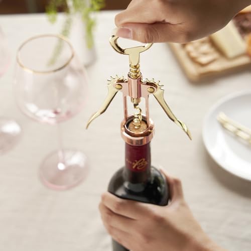 Twine Two-Tone Copper and Gold Winged Corkscrew, Self Centering Worm, Wine Bottle Opener, Lever Arms, Stainless Steel Set of 1