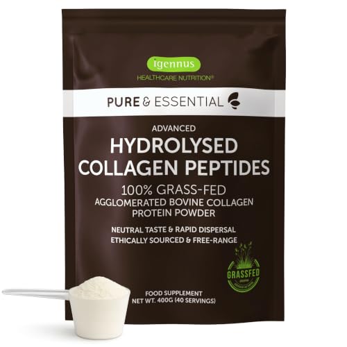 Colágeno Hidrolizado en Polvo, Péptidos de Colágeno Bovino Tipos 1, 2 y 3, 100% Grass Fed, Libre Pastoreo, Ingredientes Puros, Fácil de Disolver, 40 Dosis, Para Hombre y Mujer, de Igennus