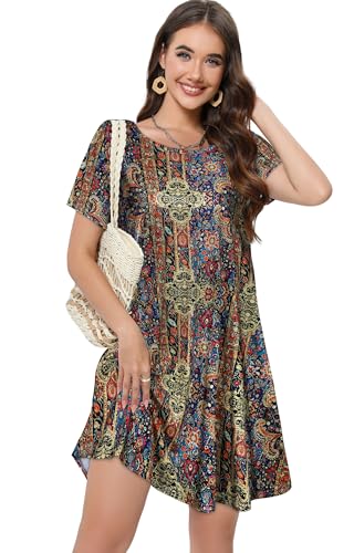Image of Summer Dresses for Women Casual Tshirt Short Sleeve Floral Sundress Beach Cover Ups with Pockets 2026