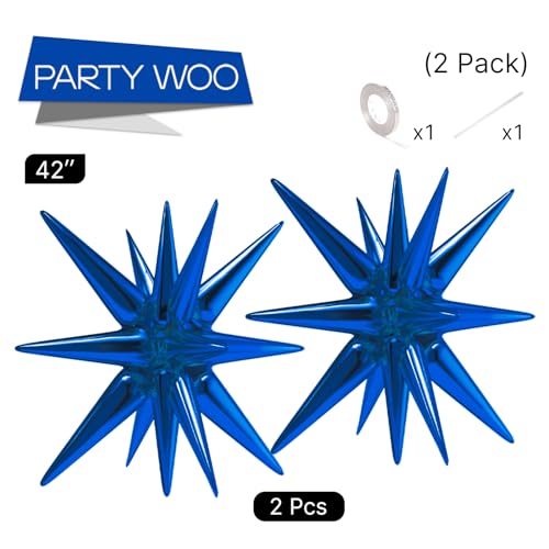 Image of PartyWoo Navy Blue Star Spike Balloons 2pcs Explosion Foil Mylar Balloons