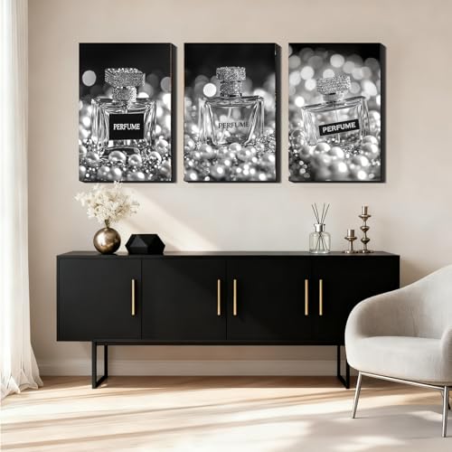 3 Pc Oversize Wall Art - Black & White Perfume