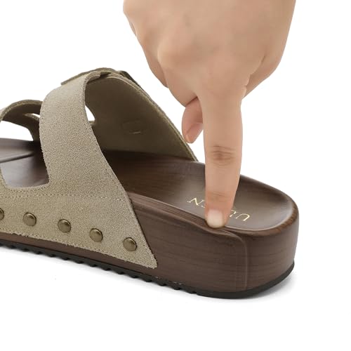 Image of UBFEN Womens Platform Slide Sandals | Real Leather,Buckle Sandals with Cushioned Flatform Footbed,Comfortable for Walking,Arch Support,Casual Styling