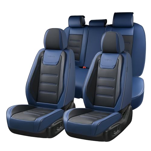 Image of Coverado Car Seat Covers Full Set, Seat Covers for Cars, Waterproof, Leather Car Seat Cushion, Universal Car Interior Covers Seat Protectors for Most Cars Blue
