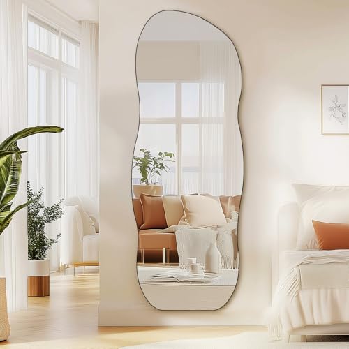 Image of QDSSDECO Full Length Mirror Irregular Wavy Mirror with Stand, Frameless