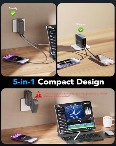 Image of 65W for MacBook Pro Charger,5-in-1 Retractable Wall Charger Plug for iPhone