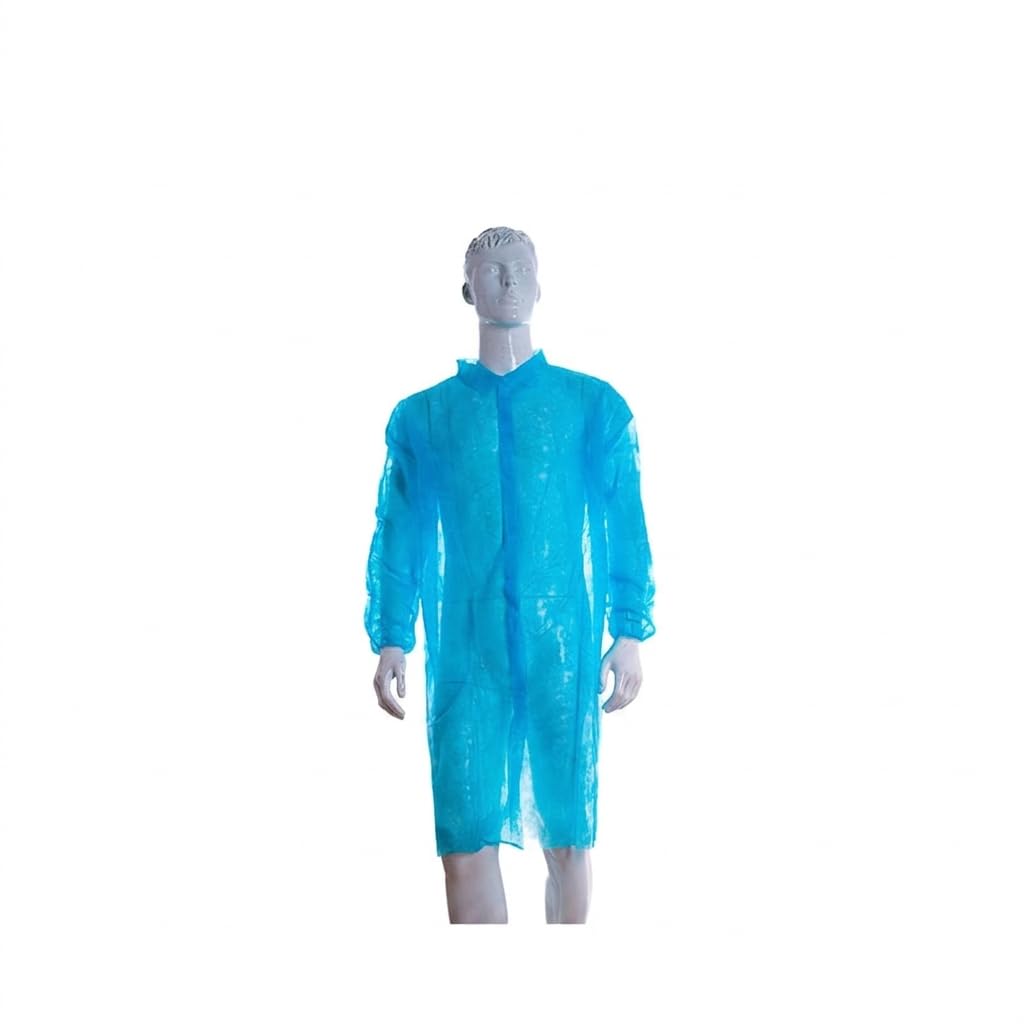 100 Batas desechables PP 25 g azul XL sin bolsillo, cierre adhesivo frontal, puños elásticos, transpirables, uso sanitario, estética y protección profesional
