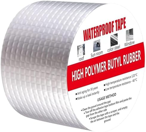 Super Strong Adhesive Waterproof Permanent Repair Aluminum Butyl Tape Rubber Foil Suitable for Roof Leak, surface Crack, Window Sill Gap, Boat Sealing, Home Renovation (5CM)