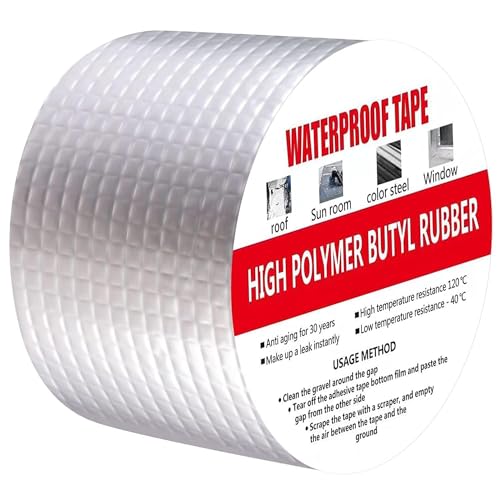 Image of Super Strong Adhesive Waterproof Permanent Repair Aluminum Butyl Tape Rubber Foil Suitable for Roof Leak, surface Crack, Window Sill Gap, Boat Sealing, Home Renovation (5CM)