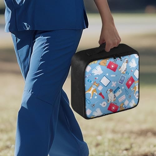 Image of Gomyblomy Blue First Aid Bag Empty Dog Doctors Print Medical Supplies Emergency Pouch Trauma Kit Portable Medicine Storage Bag for Camping Hiking Home Organizers