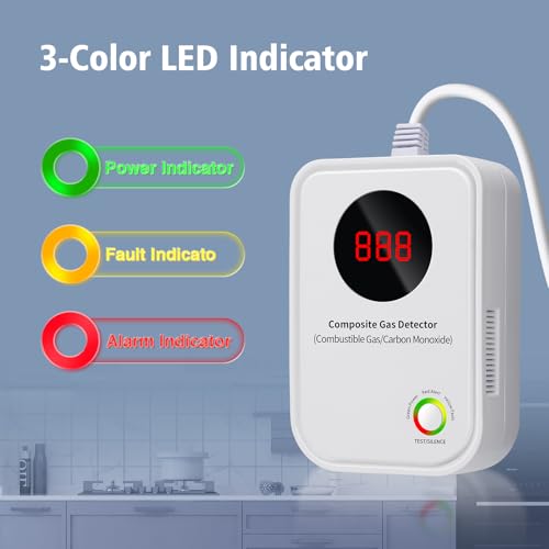 Plug-in Carbon Monoxide & Natural Gas Detector with Digital LCD, 24/7 Continuous Monitoring, Voice Alert, Flame Retardant | 40in Cord Wired Design Easy Plug-in Home Safety - Thumbnail 4