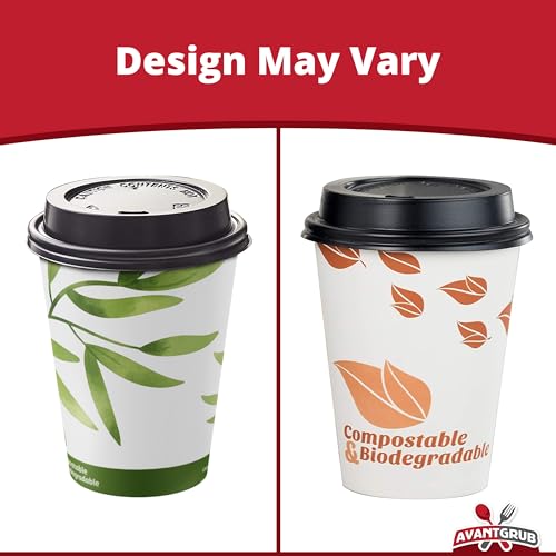 Compostable 12 Oz Paper Coffee Cups, 100 Pack By Avant Grub. Medium Sized, PLA Lined Disposable Hot and Cold Beverage Cup Set for Cafe, Shops, Kiosk, Concession Stand and Office