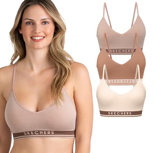 Skechers 3 Pack Womens Sports Bra, Sujetador Deportivo, Seamless Bralette, Yoga Athletic Workout