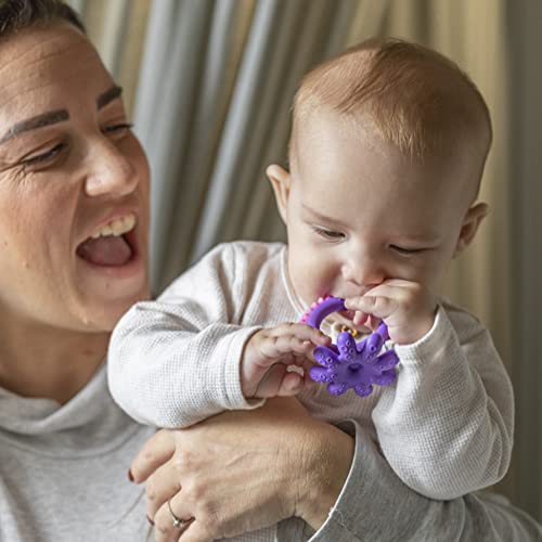 Image of Nuby Geo Zoos Massaging Teether - Baby Teething Toy - Soft Easy Grip - 3+ Months - Purple Octopus