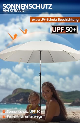 4smile Sonnenschirm Strand Ø 180 cm, 3-IN-1 Set - UPF 50+ Strandschirm windfest stabil SunnyJoy in Beige + Sonnenschirm Schutzhülle + Sonnenschirm Bodenhülse - Sicherer Sonnenschutz Strand – Bild 4
