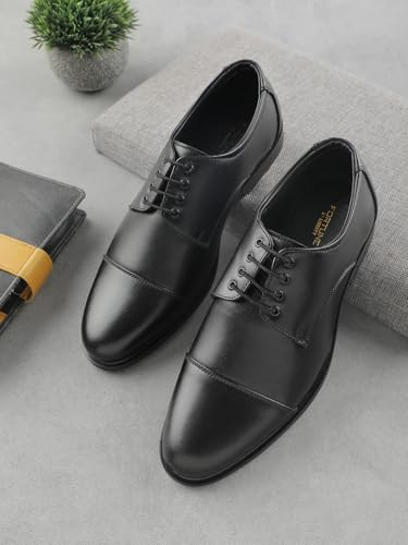 Image of Liberty Fortune HML-13E Men's Formal Oxford Shoes - Black, Brown - Synthetic Leather Lace-Up with Cushioned Footbed - Stylish Office Footwear - Comfortable and Lightweight