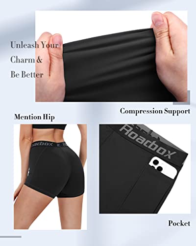Roadbox 5'' Women's Volleyball Compression Shorts with Pockets, 3 Pack Spandex Workout Athletic Shorts for Running Gym Yoga4