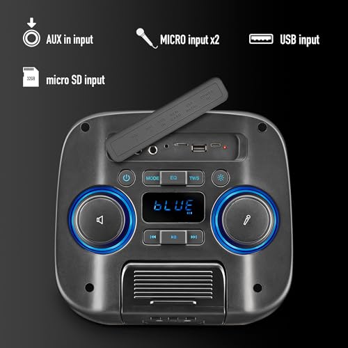 Ngs Wild Club - Altoparlante Portatile Bluetooth 5.2 Con 80 W Di Potenza Tws Luci Laser Doppio Ingresso Microfono Porta Usb/Aux/Tf Batteria Ricaricabile Da 5400 Mah Karaoke Suono Led Rgb - 4