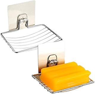 NA 2 Pcs Stainless Steel Soap Holder No Drilling Organizer Shower Wall Mounted Soap Dishes Practical Self Adhesive Soap Tray Suction Cups for Bathroom Kitchen Shower