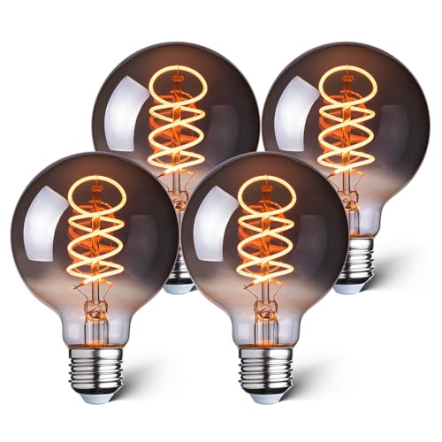 Wesome Lighting LED Deko Glühbirne E27, 1800K 4W Dunkles Stimmunglicht, Vintage Edison Birne, Dimmbar, Retro Filament Design, Ideal für Cafè, Bar & Dekorative Beleuchtung, Rauchglas G80, 4er Pack