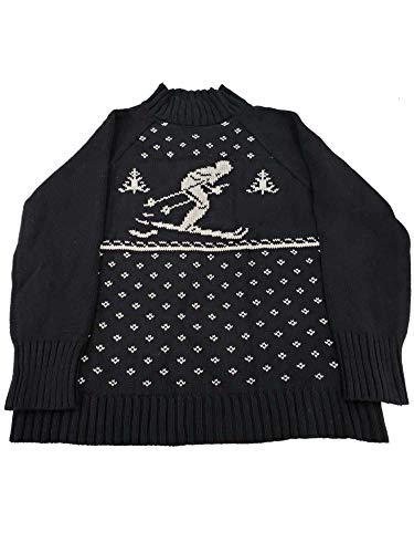 Chaps Women's Novelty Fashion Mockneck Pull Over Long Sleeve Sweater, Black/Multi, M #TOP5