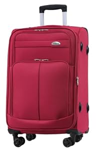 BEIBYE Leichter Stoffkoffer Kofferset Trolley Außentaschen Dehungsfuge mehr Stauraum mit Zahlenschloss (Weinrot, M-Handgepäck-54cm)