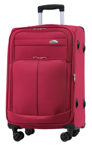 BEIBYE Leichter Stoffkoffer Kofferset Trolley Außentaschen Dehungsfuge mehr Stauraum mit Zahlenschloss (Weinrot, M-Handgepäck-54cm)