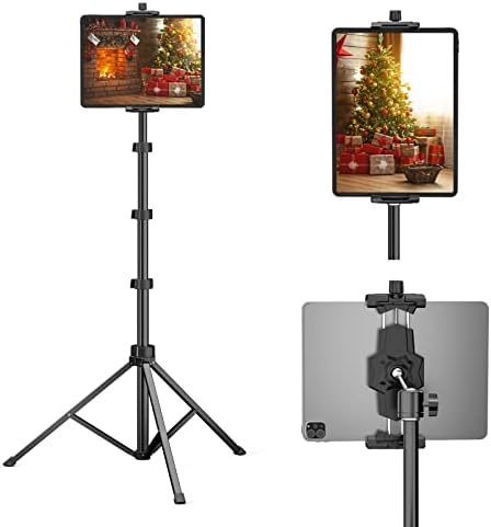 KDD iPad Tripod Stand - 59" Tablet Floor Stand with Adjustable Height & Tablet Holder Mount with 360° Rotating - Compatible with iPad Mini, Air, Pro, iPhone and All 5.1"-10.6" Tablets & Smartphones