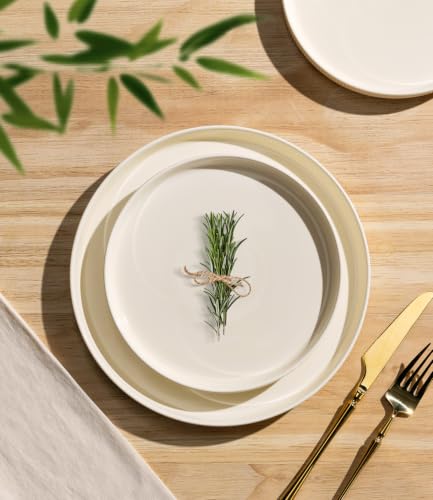 Image of TheTerra Ceramic Dinnerware Set for 4, 16-Piece Plates and Bowls Set | Lightweight Porcelain Dish Set, Scratch Resistant, Oven & Microwave & Dishwasher Safe, Beige