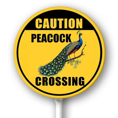 Horienteeon Peacock Crossing Sign With Stake Animal Pet Wildlife Caution Security Warning Caution Safety Metal Decoration Rustproof Sturdy Aluminum Plaque For Outdoor Use Round 9.2"