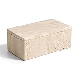 Artisanal Abode Travertin Aufbewahrungsbox mit Deckel, rechteckige Naturstein Box für Schmuck, Wattepads, Uhren, Schlüssel, Bad und Schminktisch, Beige