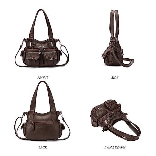 Image of KL928 Women's Shoulder Purse Large Hobo Tote PU Leather Multi-Pocket Bag | Large capacity, water-resistant, easy-clean, adjust strap, fits 10.2 inchipad, pockets, compartments, zipper, shop, travel, daily