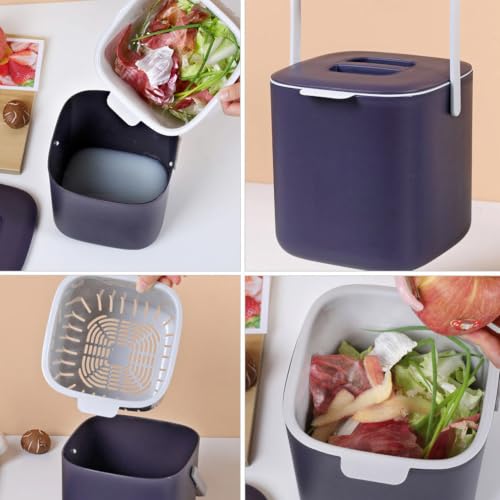 Caneca de basura portátil con tapa para cocina, plástico, morado miniatura 7