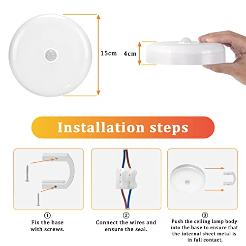 Image of Combuh 15 W LED Lamp with Motion Sensor Indoor, 15 cm Ceiling Lights, 3000 K Warm White Light, IP56 Waterproof Indoor Lighting for Hallway, Staircase, Bathroom and Toilet, Ceiling Light