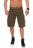 Talla: S - 3XL. Geographical Norway Pratique Perle - Pantalones cortos cargo para hombre, con cinturón, bordados caqui L