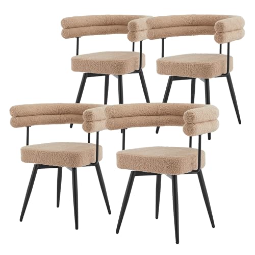 ML-Design Lot de 4 Chaises Pivotantes, Marron en Tissu Teddy Pieds en métal avec Accoudoirs et Dossier, Rotation à 360°, Assise Rembourrée Ergonomique,...