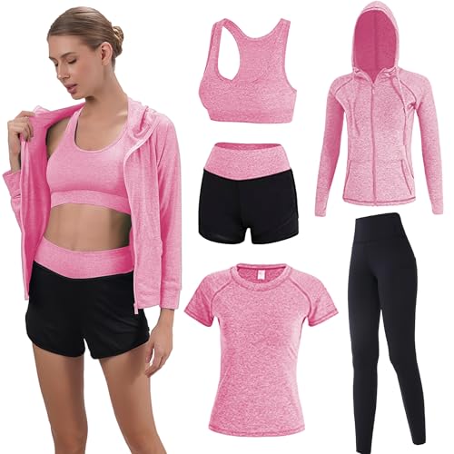 Inmarces Workout Sets for Women 5 PCS Yoga Outfits Activewear Tracksuit Sets