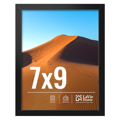 LaVie Home 7x9 Picture Frame for Wall Display, 7x9 Black Picture Frame with HD Plexiglas, 7 x 9 Frame 1 Pack, Display Frame for Vertical or Horizontal, Classic Collection