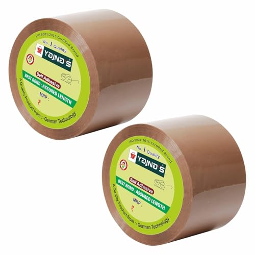 Image of YAJNAS BOPP Packaging Tape | 48 mm x 50 Meter (2 Inch x 50 Meter) | Packing Tape Rolls, Heavy Duty Tape, Cello Tape for Packaging, Decorating & DIY- 50 Micron, Brown, Pack of 2