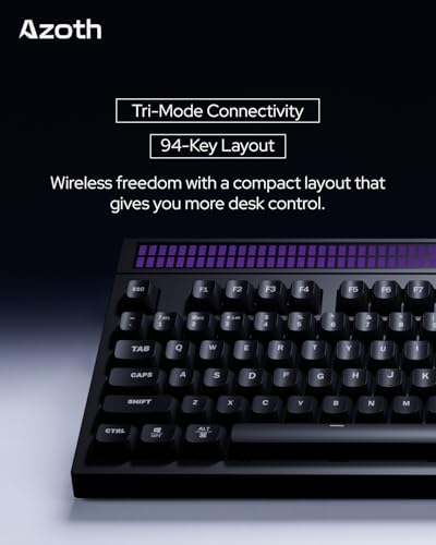 Image of AZOTH Eclipse Black 94 Keys Trimode Gaming Membrane Keyboard, RGB Backlit, Wireless Bluetooth 2.4G & Wired, 2 Knobs, Rhythm Light, Volume & Brightness Control, for PC Mac Laptop, 2000mAh Battery